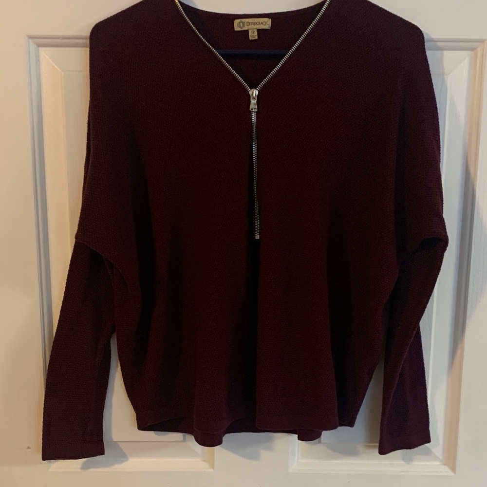 Democracy Burgundy Long Sleeve Zip-Up Top